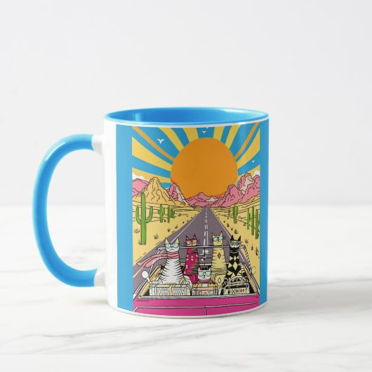 Mug Chats Rétro en Vacances Font un Road Trip (Gauche)