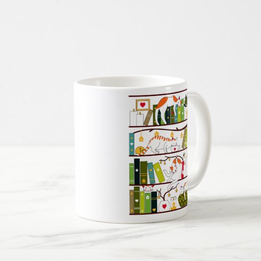 Mug Chats Sur La Librairie, Chat Et Livre Cadeau Lover (Devant droit)