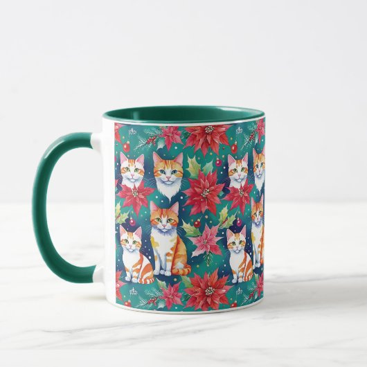 Mug Chats Tabby De Noël Avec Poinsettias (Gauche)