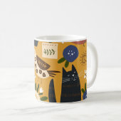 Mug Chats vintages et oiseaux, Main Tirée. (Devant droit)