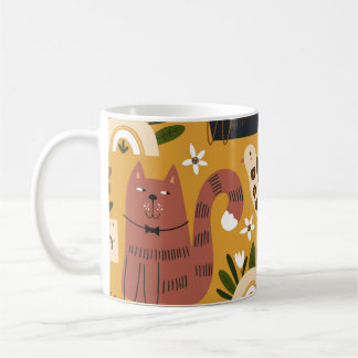 Mug Chats vintages et oiseaux, Main Tirée.