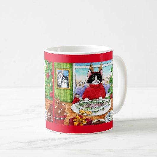 Mug Chatte chat poisson poisson de Noël chèvre (Devant droit)
