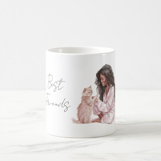 Mug Chatte crème aux cheveux noirs (Centre)