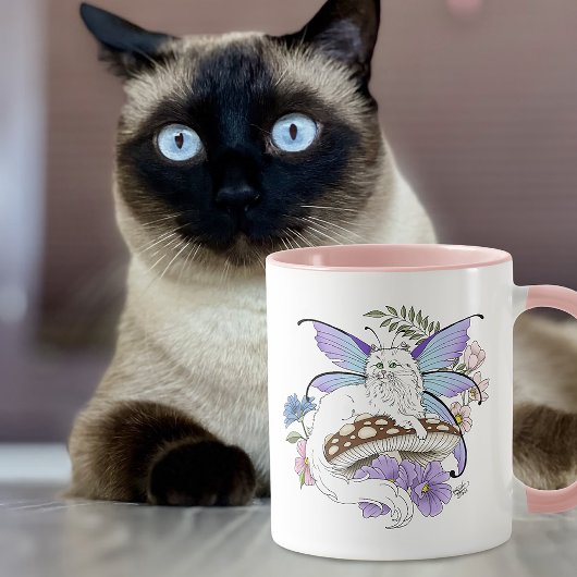 Mug Chatte Fée Blanche Fantaisiste Champignon Bleu Fan