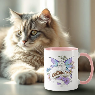 Mug Chatte Fée Blanche Fantaisiste Champignon Bleu Fan