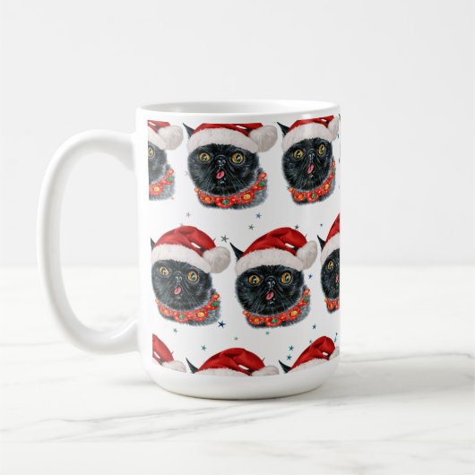 Mug Chatte noire drôle de Noël aquarelle (Gauche)