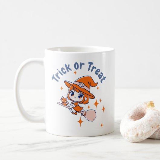 Mug Chatte sorcière Chibi "Trick or Treat" Halloween (Avec donut)