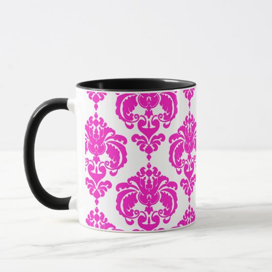 Mug Chaud rose & blanc Élégant Chic Damask Patte (Gauche)