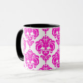 Mug Chaud rose & blanc Élégant Chic Damask Patte (Devant gauche)
