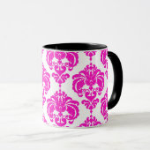Mug Chaud rose & blanc Élégant Chic Damask Patte (Devant droit)