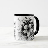 Mug chaudière à fleurs noires rétro (Devant droit)