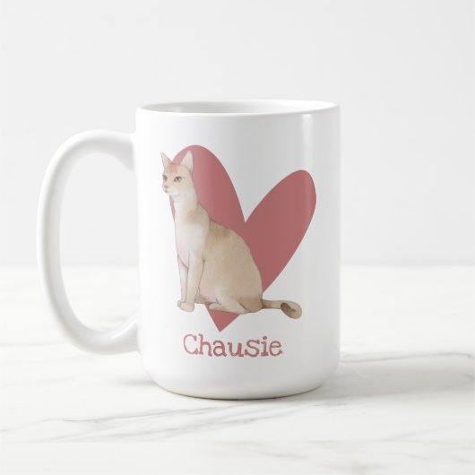 Mug Chausie Chat Aquarelle Kitty Coeur rose (Gauche)