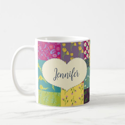 Mug Chaussure et forme du coeur de chou-patchwork pers (Gauche)
