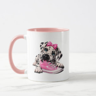 Mug Chaussure Rose Brillante de Chiot Dalmatien Mignon