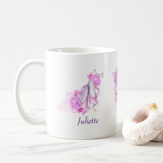 Mug Chaussures de Ballet en Aquarelle rose personnalis (Avec donut)