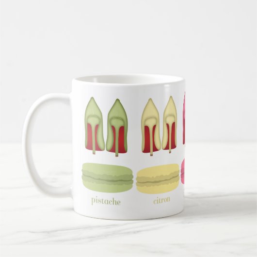 Mug Chaussures en stilettos, talons hauts et macarons (Gauche)
