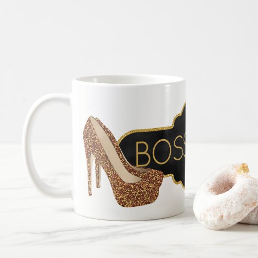 Mug Chaussures noires chics de parties scintillantes (Avec donut)