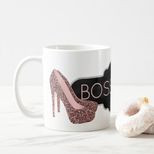 Mug Chaussures roses argentées chics de parties (Avec donut)