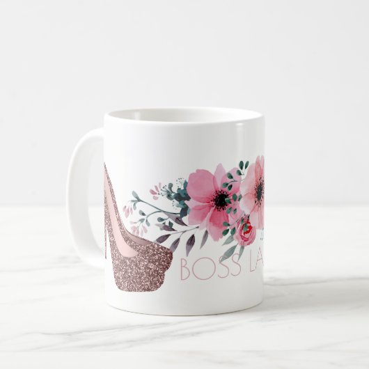 Mug Chaussures roses florales chics de parties (Devant gauche)