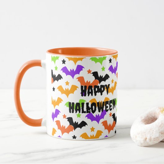 Mug Chauve-souris d'Halloween colorées (Avec donut)