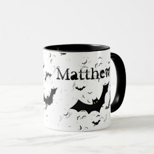 Mug Chauve-souris éffrayante d'Halloween, Votre nom M