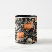 Mug Chauve-souris Halloween et fleurs Noir (Centre)