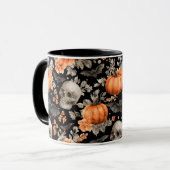 Mug Chauve-souris Halloween et fleurs Noir (Devant gauche)