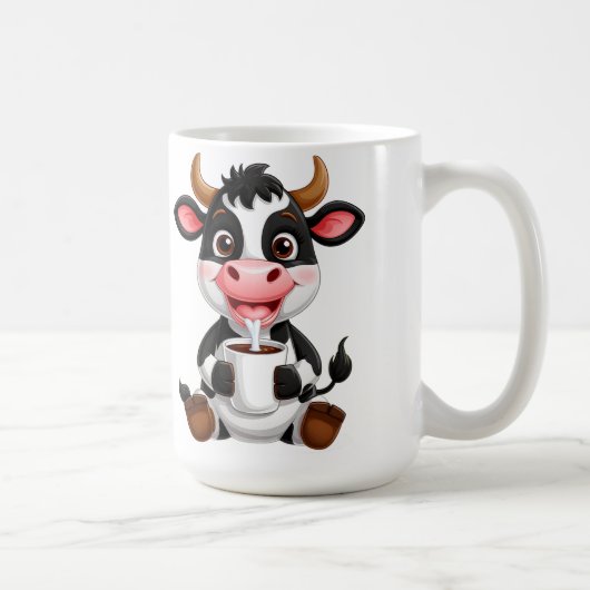 Mug Cheerful Cartoon Cow Drinking Milk (Droite)