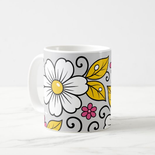 Mug Cheerful Floral Pattern with Bold Outlines (Devant gauche)
