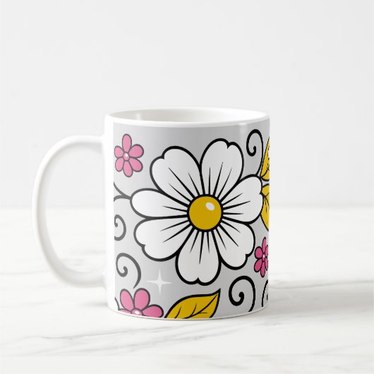 Mug Cheerful Floral Pattern with Bold Outlines (Gauche)
