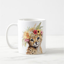 Cheetah Flower Crown Art Aquarelle Safari Floral