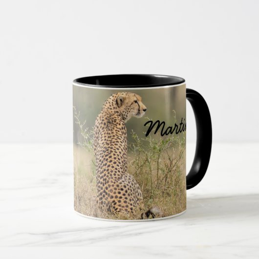 Mug Cheetah Personnaliser le nom Black Interior Cadeau (Devant droit)