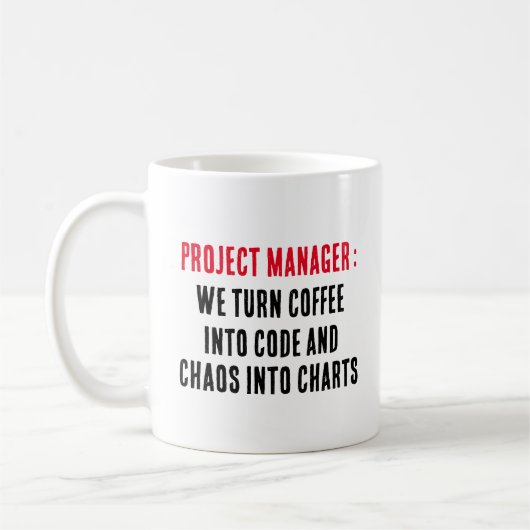 Mug Chef de projet Nous transformons le café en code e (Gauche)