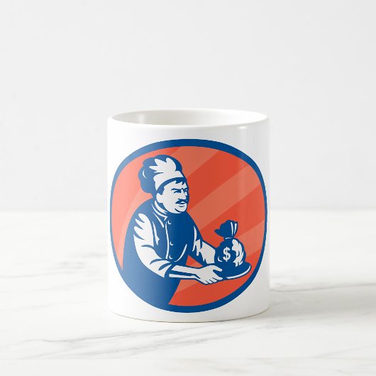 Mug Chef Holding Money Bag Restaurant Finance