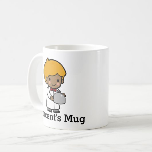 Mug Chef mignon avec Cravate en cou et plateau de serv (Devant gauche)
