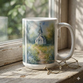 Mug Chemin rustique d'église dans une prairie de fleur