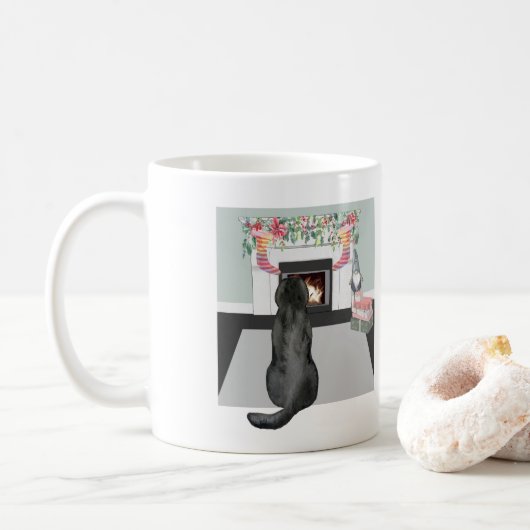 Mug Cheminée de Noël du chien du Labrador noir (Avec donut)