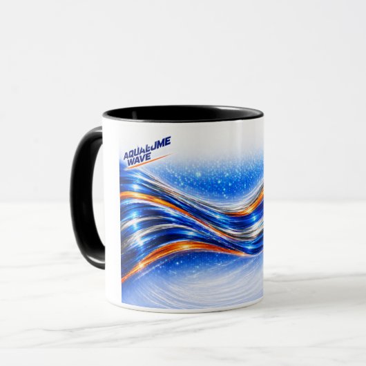 Mug Chemise Aqualume Wave – Flux Abstrait Bleu Orange (Devant gauche)