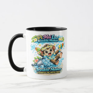Mug Chemise drôle de bataille d'eau Pi Mai Lao Trouble