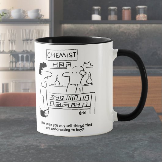 Mug Chemist vend des produits embarrassants. Pharmacie