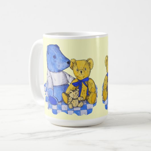 Mug chèque bleu tissu de pique-nique avec trois vieux  (Devant gauche)