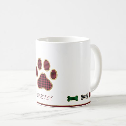 Mug Chèque de Noël Empreinte de patte d'os de chien Bu (Devant droit)