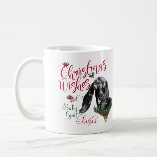 Mug CHÈQUE | Noël Voeux Bébé Chèvre Baisers Nubian (Gauche)