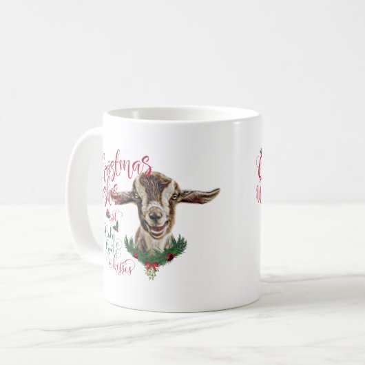 Mug CHÈQUE | Souhaits de Noël Bébé Chèvre Baisers Basc (Devant gauche)