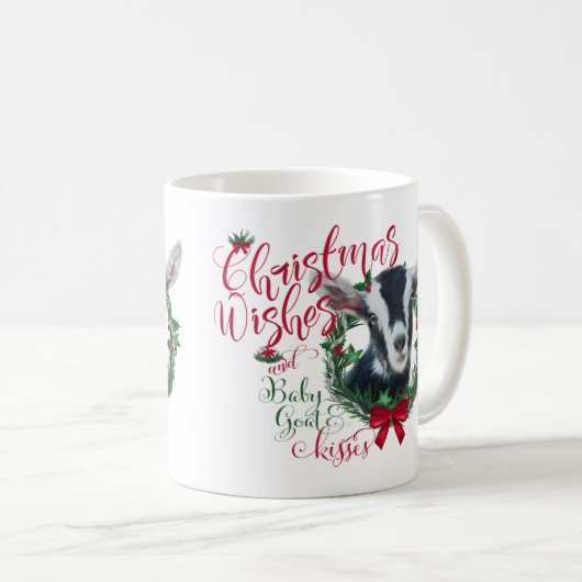Mug CHÈQUE | voeux de Noël Bébé Chèvre Baisers Alpin (Devant droit)