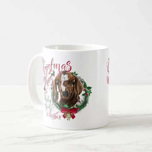 Mug CHÈQUE | voeux de Noël Bébé Chèvre Baisers Boer (Devant gauche)