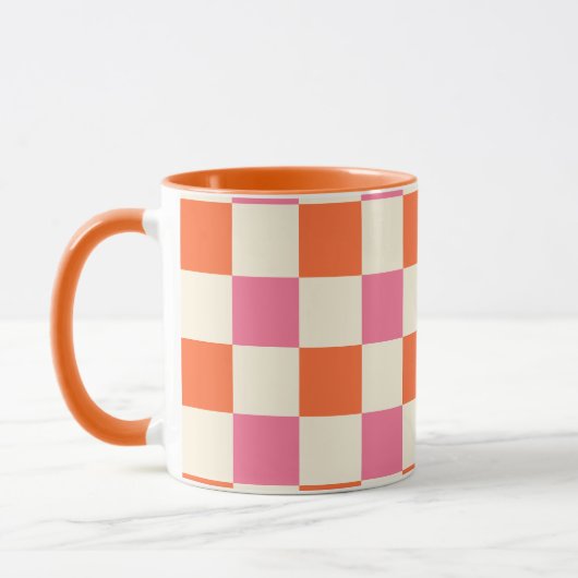 Mug Chèques et tourbillons - rose, orange et crème (Gauche)