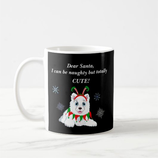 Mug Cher Père Noël, Naughty Samoyé Avec Un Tête D'Elf (Gauche)