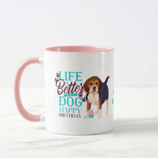 Mug Chérie Beagle chien aime MOM Anniversaire (Gauche)