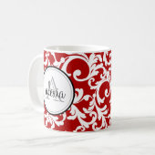 Mug Cherry Red Monogramme Damask Imprimer (Devant gauche)